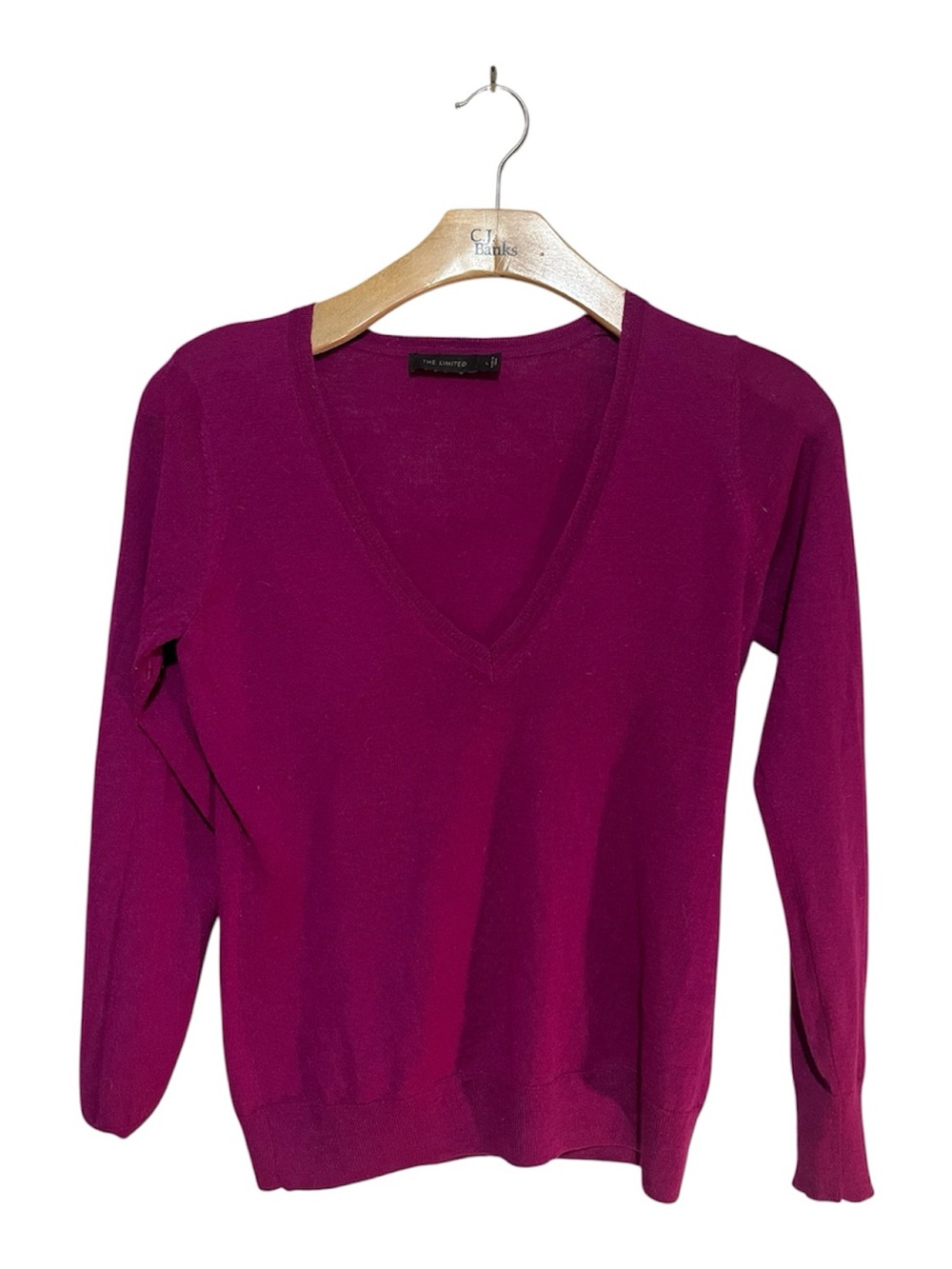 The Limited Women's V-Neck Sweater in Plum Merino Wool